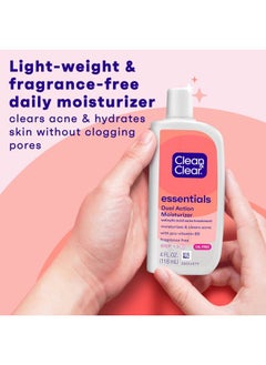 Clean & Clear Essentials Dual Action Oil-Free Facial Moisturizer, Salicylic Acid Acne Treatment with Pro-Vitamin B5 Moisturizes While Treating Acne & Helping to Prevent Pimples, 4 fl. oz, 3 Pack  - Image 2