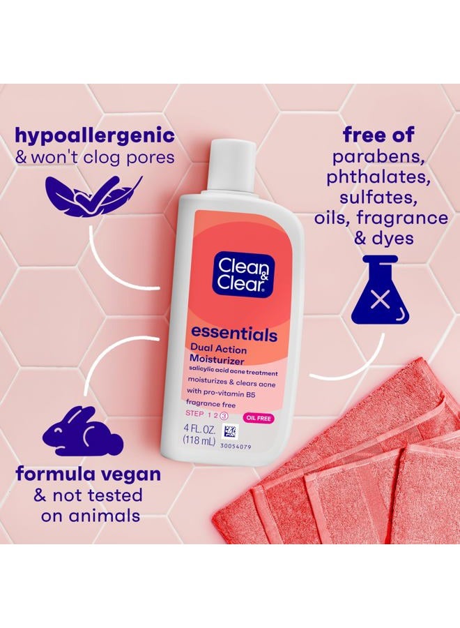 Clean & Clear مرطب وجه خالي من الزيت ذو تأثير مزدوج من إيسينشالز، علاج حب الشباب بحمض الساليسيليك مع برو-فيتامين B5 يرطب أثناء معالجة حب الشباب ويساعد في منع ظهور البثور، 4 أونصة سائلة، 3 عبوات - Image 4