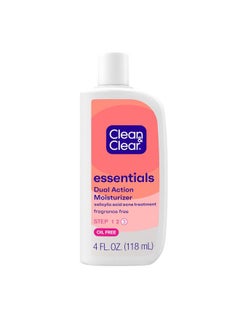 Clean & Clear Essentials Dual Action Oil-Free Facial Moisturizer, Salicylic Acid Acne Treatment with Pro-Vitamin B5 Moisturizes While Treating Acne & Helping to Prevent Pimples, 4 fl. oz, 3 Pack  - Image 1