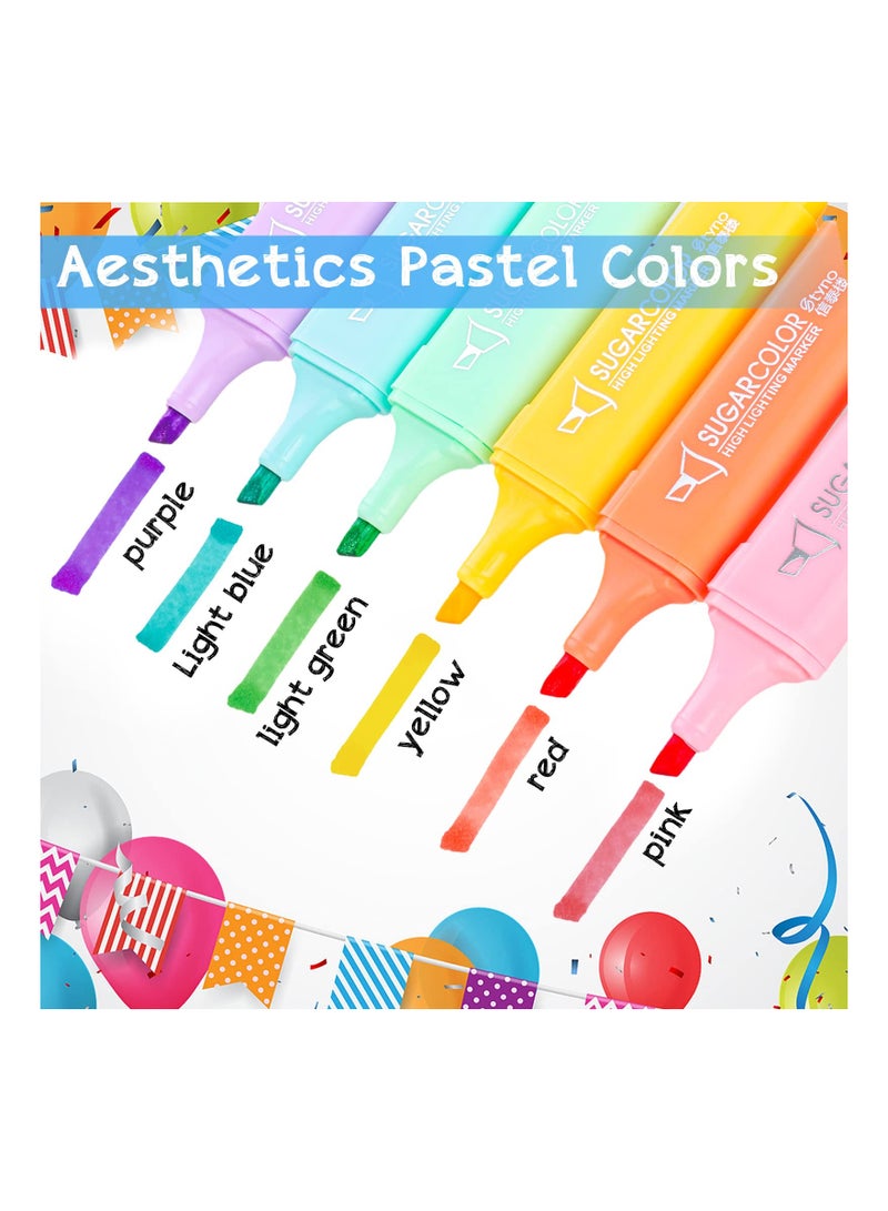 6-Pack Pastel Highlighters, Aesthetic Cute Marker Pens with Quick Drying, Assorted Chisel Tip Colors, Water-Based Highlighter Set for Office and School Supplies. - Image 1