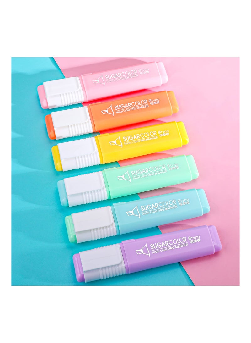 6-Pack Pastel Highlighters, Aesthetic Cute Marker Pens with Quick Drying, Assorted Chisel Tip Colors, Water-Based Highlighter Set for Office and School Supplies. - Image 3