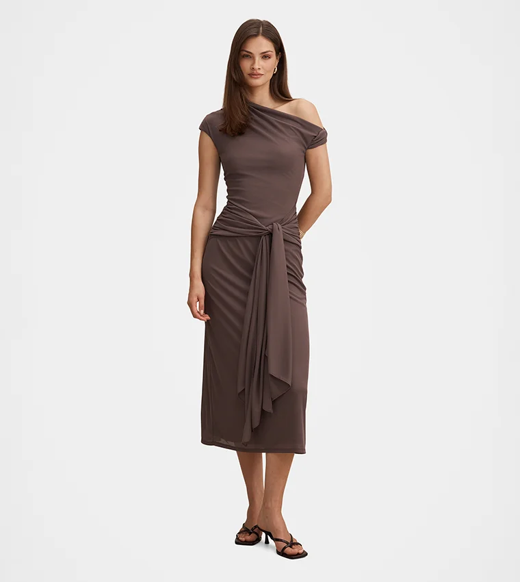forever new Piper Draped Tie Mesh Midi Dress