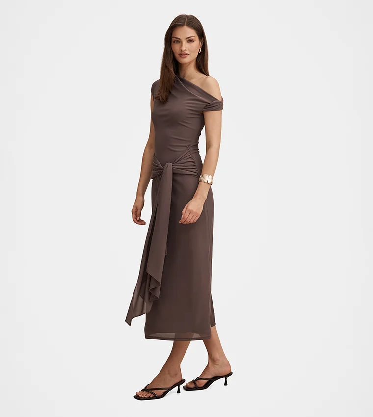 forever new Piper Draped Tie Mesh Midi Dress