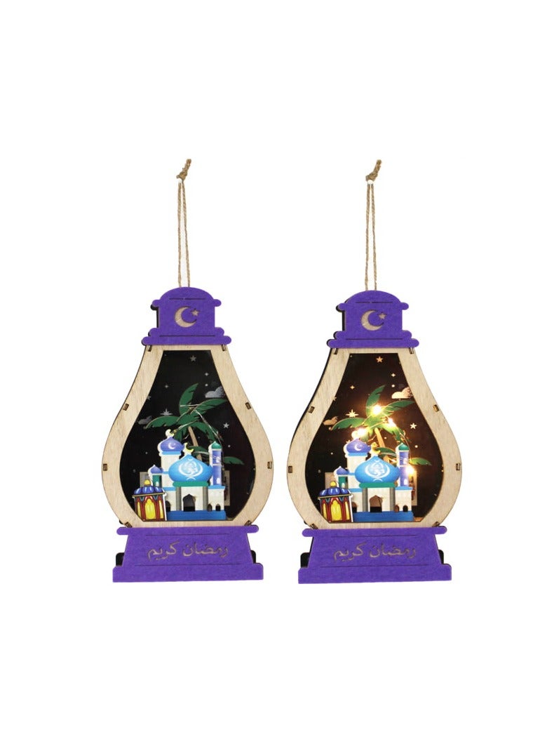 PARTY FUN Ramadan Kareem Wooden Lantern With Light 5x22cm of Warm Illumination - Image 1