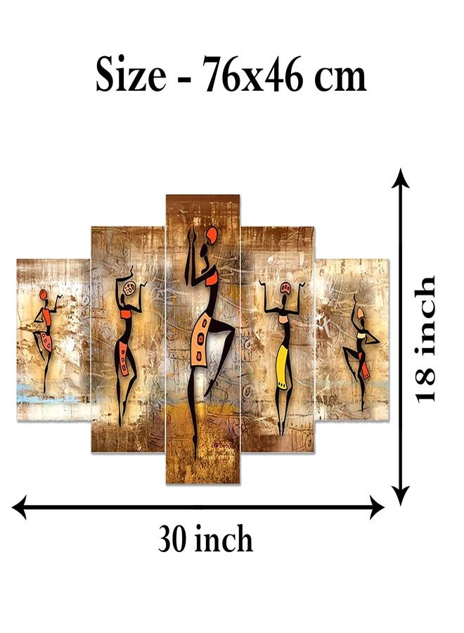 AlertEra Industries Wall Paintings | Wood Wall Art for Bedroom | Rajasthani Dance Wall Sculpture | Painting for office | Painting for Hotels | 5 Piece Set | 18x30 | 1698 | Brown - Image 4