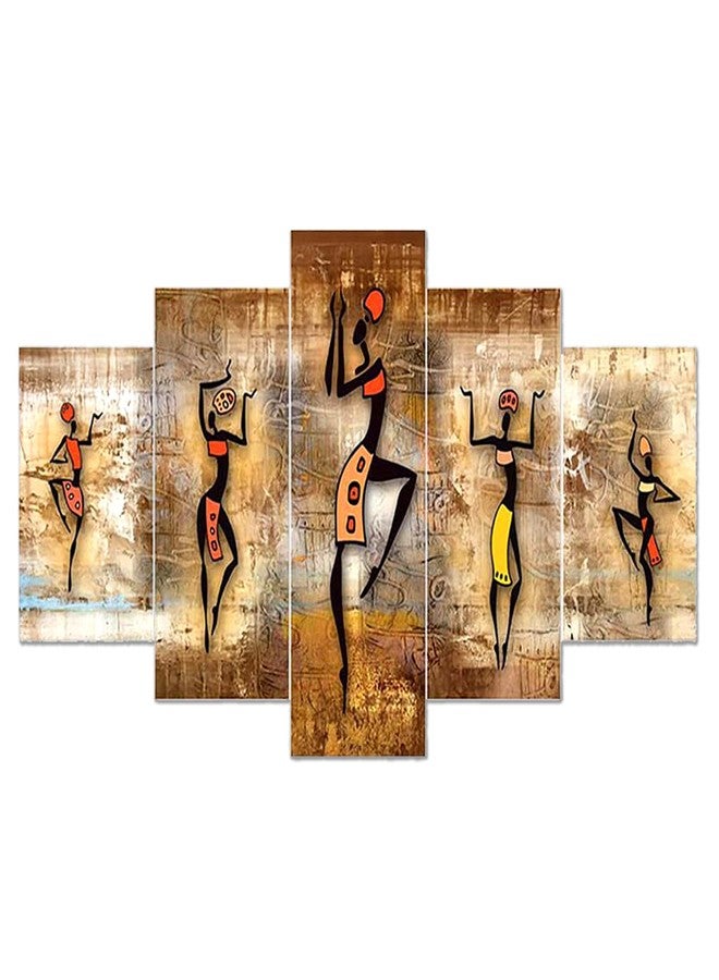 AlertEra Industries Wall Paintings | Wood Wall Art for Bedroom | Rajasthani Dance Wall Sculpture | Painting for office | Painting for Hotels | 5 Piece Set | 18x30 | 1698 | Brown - Image 2