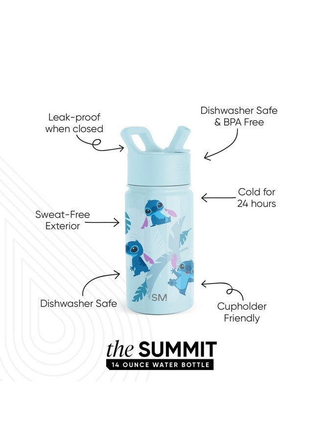 Simple Modern Kids Summit Water Bottle with Straw Lid | Disney Stitch 14oz Stainless Steel Cup Insulated Tumbler for Girls, Boys, School | Tropical Stitch - Image 2