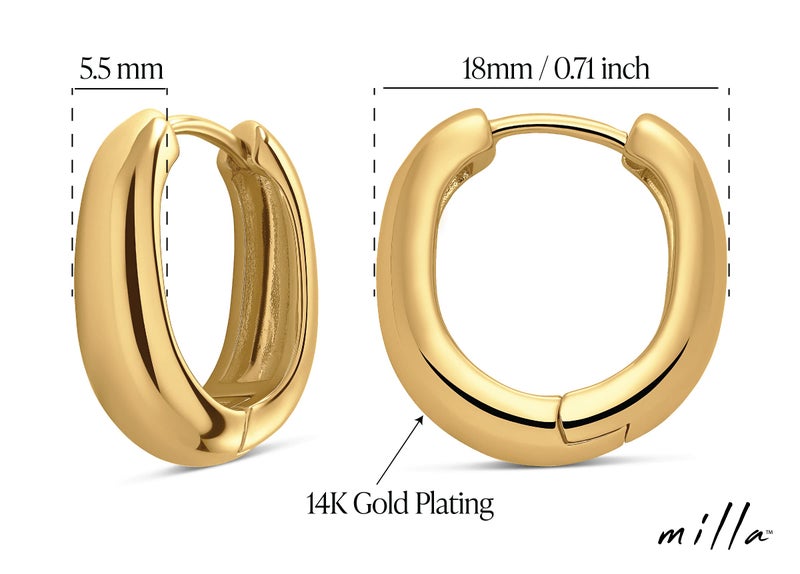MILLA 14k Gold Huggie Earrings for Women Multipack & Individuals - Ear Huggers Earrings for Women Trendy Y2K Preppy Earrings - Lightweight & Hypoallergenic (Gold Plated / 18 mm - 0.7 in) - Image 3