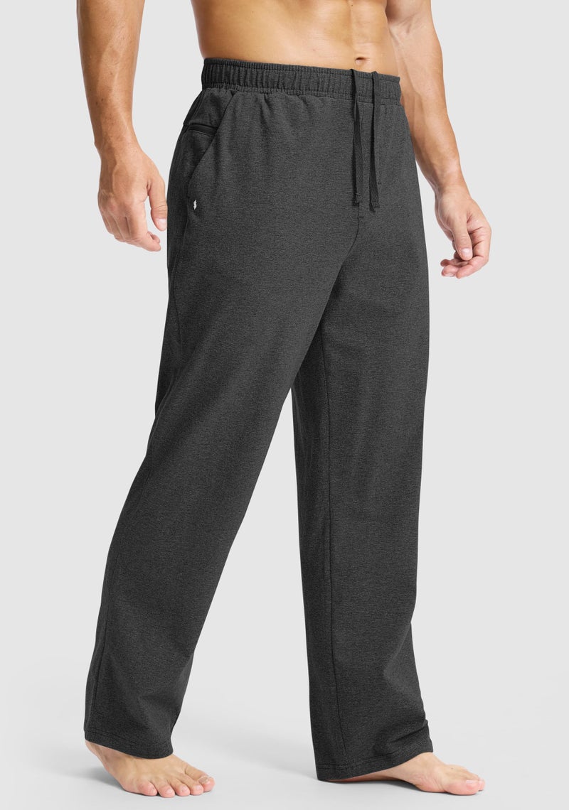 Soothfeel Men's Cotton Sweatpants with Zipper Pockets Open Bottom Yoga Pants Straight Leg Casual Athletic Lounge Sweat Pants, Charcoal L - Image 2