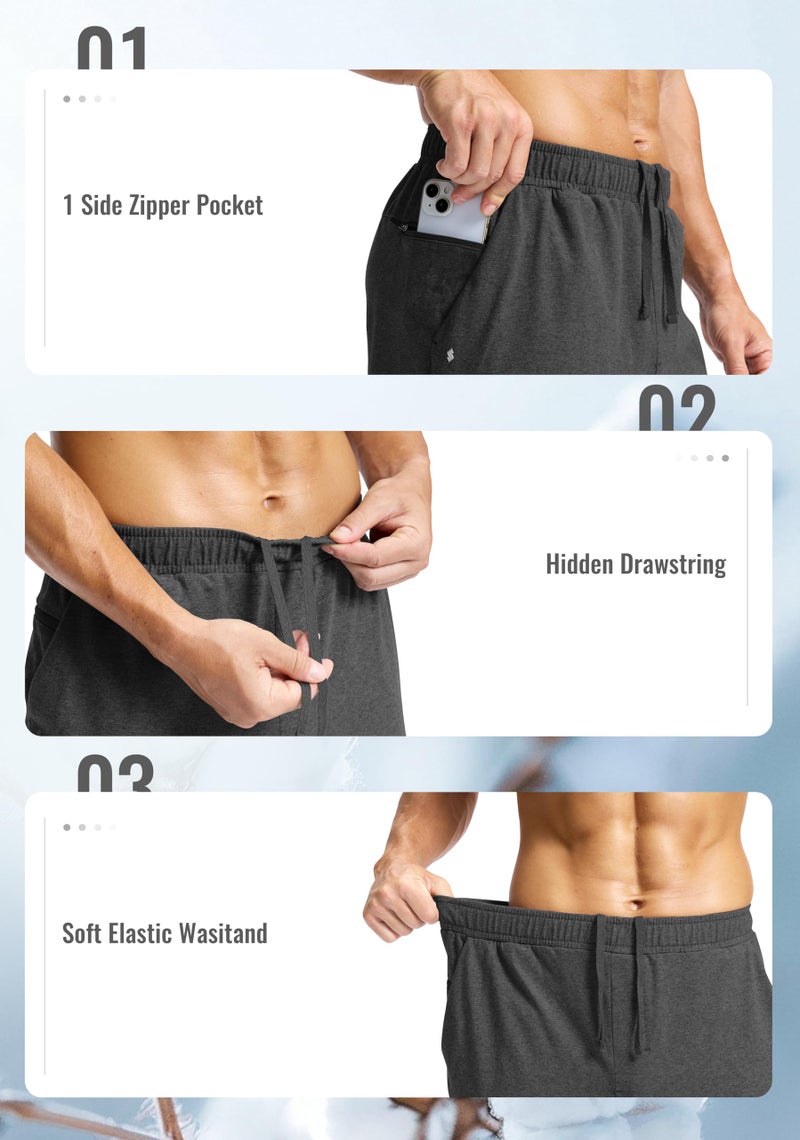 Soothfeel Men's Cotton Sweatpants with Zipper Pockets Open Bottom Yoga Pants Straight Leg Casual Athletic Lounge Sweat Pants, Charcoal L - Image 5