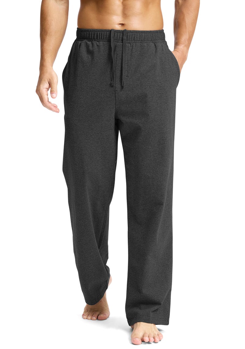 Soothfeel Men's Cotton Sweatpants with Zipper Pockets Open Bottom Yoga Pants Straight Leg Casual Athletic Lounge Sweat Pants, Charcoal L - Image 1
