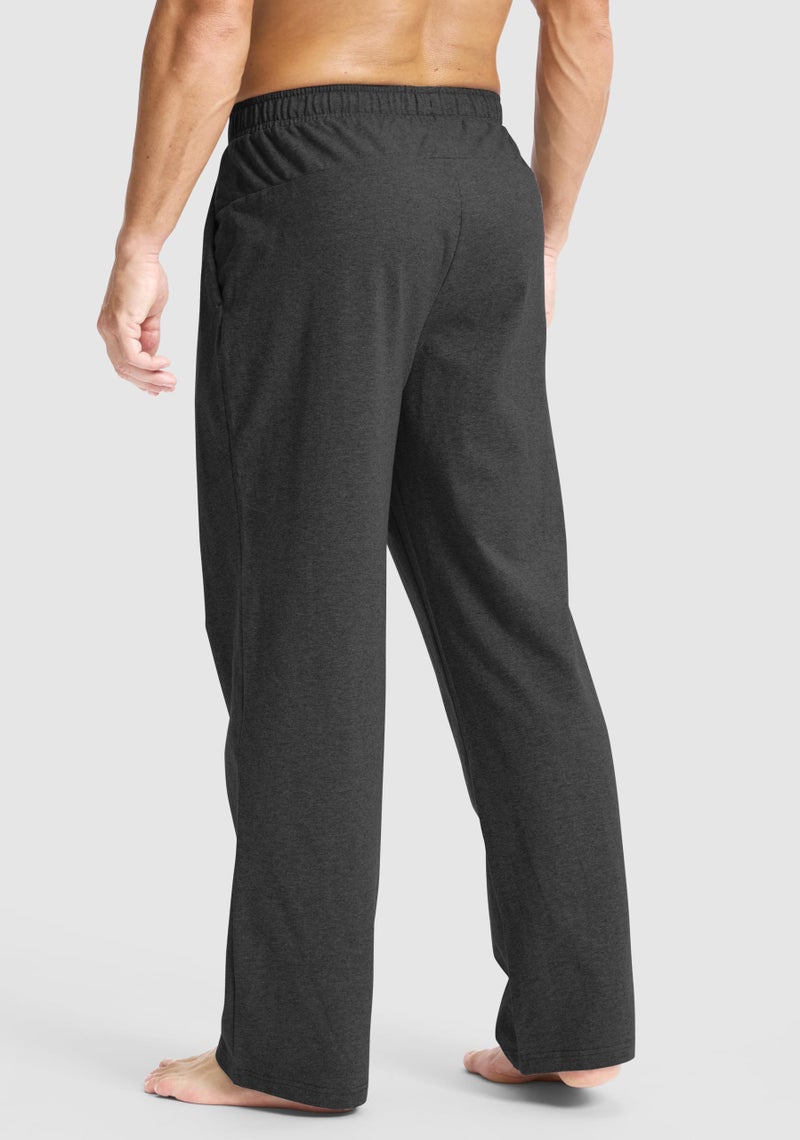 Soothfeel Men's Cotton Sweatpants with Zipper Pockets Open Bottom Yoga Pants Straight Leg Casual Athletic Lounge Sweat Pants, Charcoal L - Image 4
