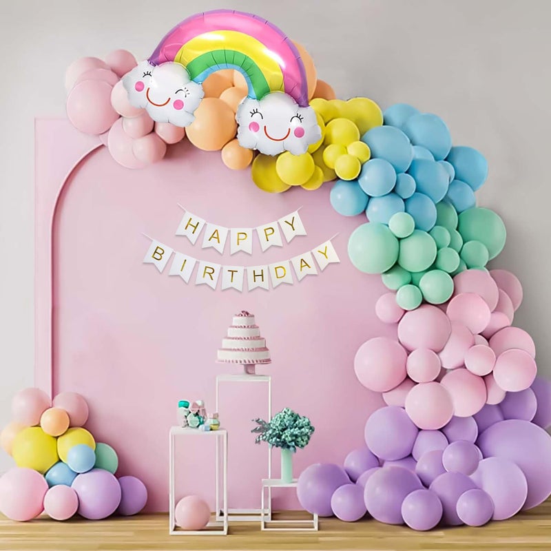 Specialyou.In 64Pcs Pastel Rainbow Happy Birthday Decoration Diy Combo For Girls & Boys With Blue,Green,Purple,Pink,Rainbow Theme Foil Balloon And Happy Birthday Paper Banner For Birthday Decoration - Image 2