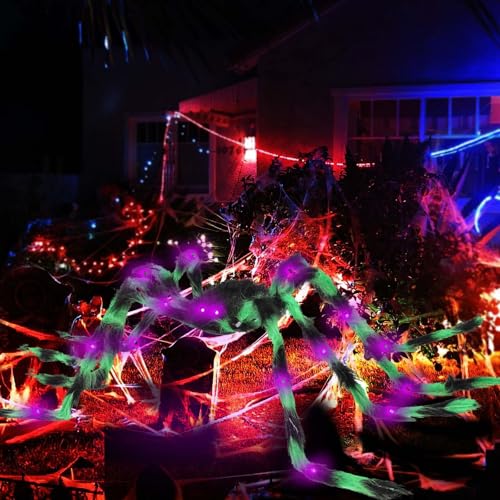 VOMAOK Halloween Spider Decorations 4ft Light Up Coloful Giant Spider(2 Pack) for Indoor Outdoor Halloween Decorations Yard Party House Décor - Image 4