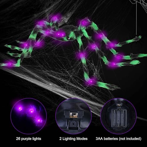 VOMAOK Halloween Spider Decorations 4ft Light Up Coloful Giant Spider(2 Pack) for Indoor Outdoor Halloween Decorations Yard Party House Décor - Image 3