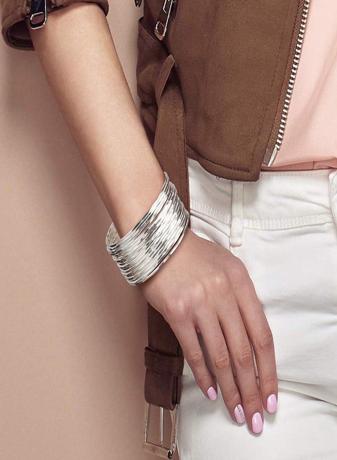 SPUNKYsoul New! Boho Metal Cuff Bangle Bracelets for Women in Silver Gold or Multi Toned Copper l Collection (Silver 18 Line) - Image 2