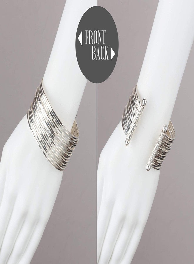 SPUNKYsoul New! Boho Metal Cuff Bangle Bracelets for Women in Silver Gold or Multi Toned Copper l Collection (Silver 18 Line) - Image 3