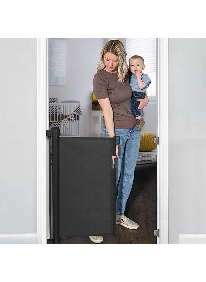 Arababy - Retractable Baby Gate, Mesh Safety Gate for Babies and Pets, Extra Wide Safety Baby Gate 34" Tall & 59" Wide, Pet Gate for doorways, Stairs, Indoor/Outdoor (1.5M black") - Image 1