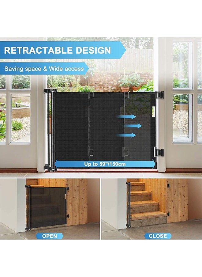 Arababy - Retractable Baby Gate, Mesh Safety Gate for Babies and Pets, Extra Wide Safety Baby Gate 34" Tall & 59" Wide, Pet Gate for doorways, Stairs, Indoor/Outdoor (1.5M black") - Image 1