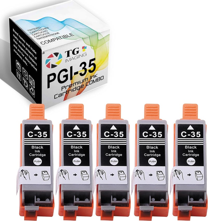 TG Imaging (Black) Compatible Ink Cartridge 5 Pack Bundle PGI-35 PGI 35 Black for use in PIXMA IP100 Printer - Image 1