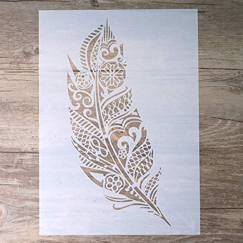 SLGIFT DIY Decorative Mandala Feather Stencil Template for Scrapbooking Painting on Walls Furniture Crafts (A4 Size) - Image 1