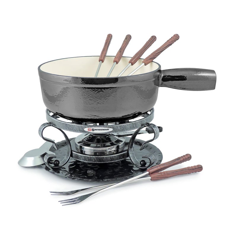 Swissmar Swissmar Lugano 9 Piece Cast Iron Fondue Set  Metallic Black 