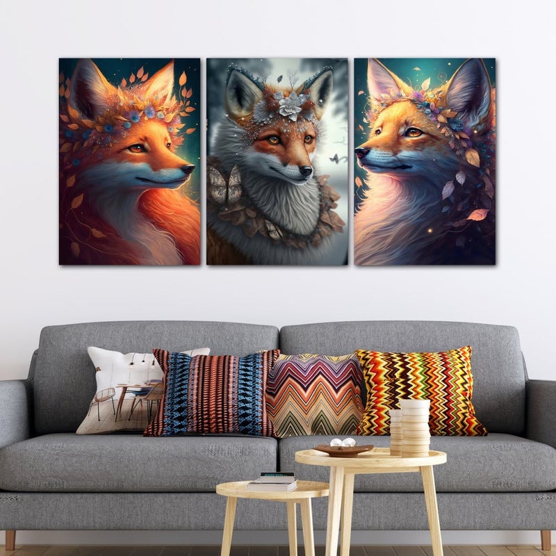 Marktna Three canvas paintings with an animal design and a hollow frame, measuring (90×40), three pieces - Image 1