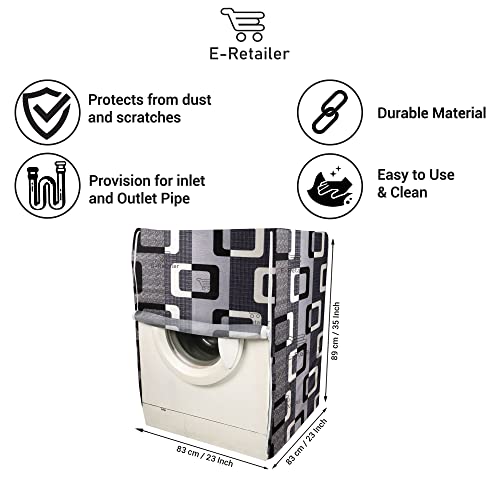 E-Retailer® Polyester Front Load Washing Machine Cover With Zip Enclosure Suitable For 5kg to 8kg (Color-Geometric Black, Size-23x23x35) - Image 3
