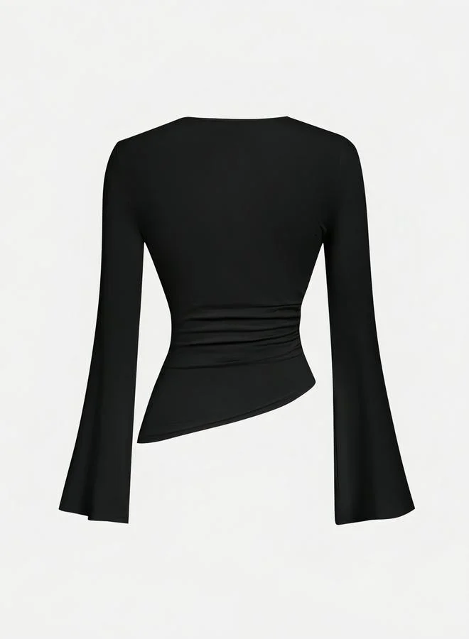 Take Two Black Long Sleeve Asymmetrical Hem Top