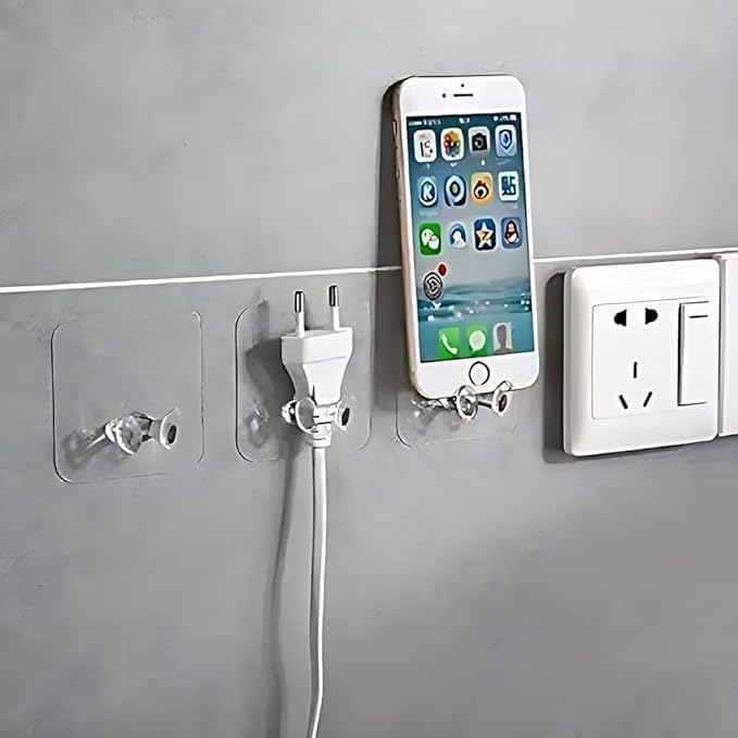 The Kitchen wault The Kitchen wault SelfAdhesive Plug Sticker Hook Pack of 5Pcs Multifunctional Power Plugs Socket Holder Wall Mounted Transparent Wall Storage Hanger for Keys Kitchen Items - Image 2
