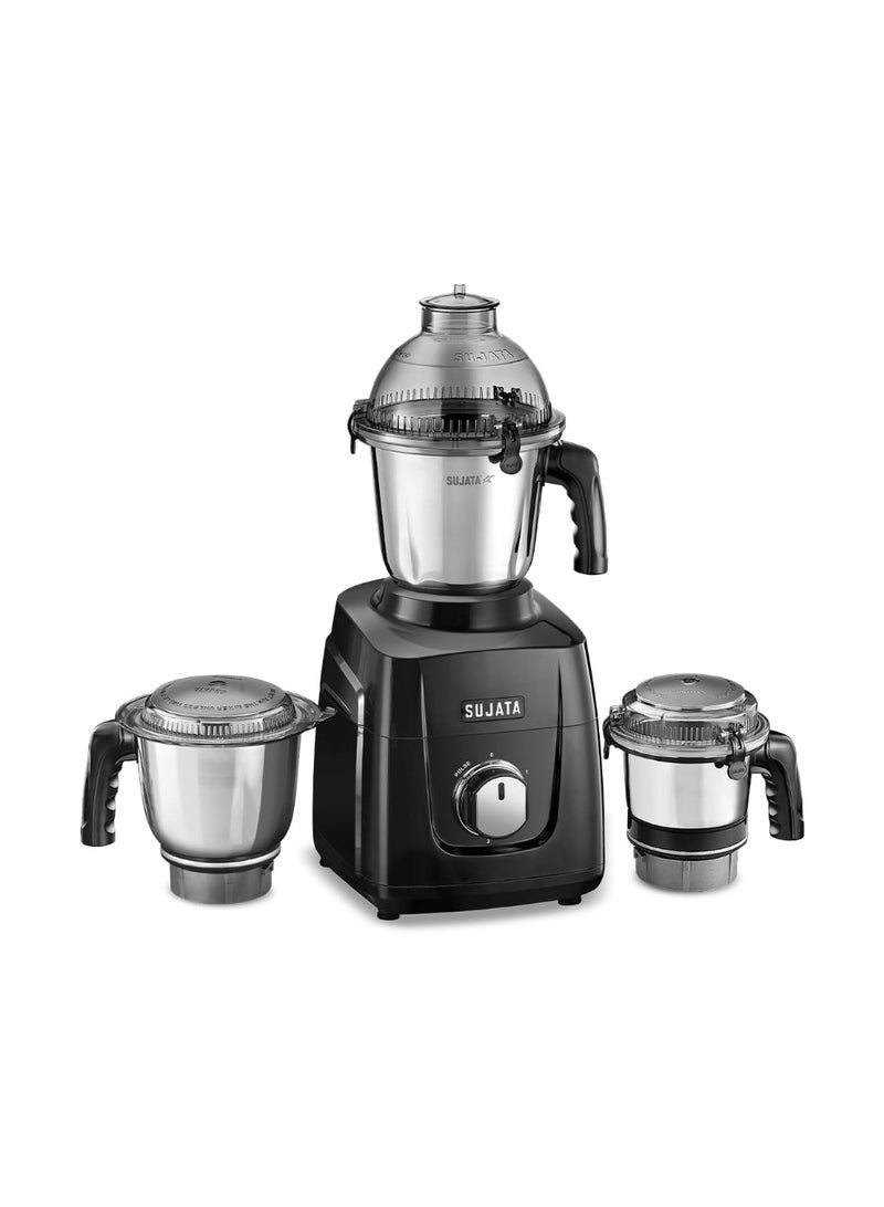 Sujata MG02 Mixer Grinder 1000Watts | Double Ball Bearing Motor|24000 RPM|Non-Stop 90 Mins Running|3 Food Grade Steel Jars including 1500ml Multipurpose, 1000ml Grinder, 500ml Chutney Jar| (Black) - Image 1