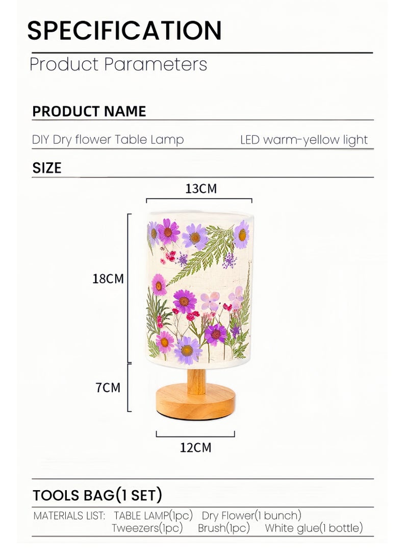 DIY Warm Light Bedroom Table Lamp, With Tools Bag and Dry Flowers Bundle  - Image 2