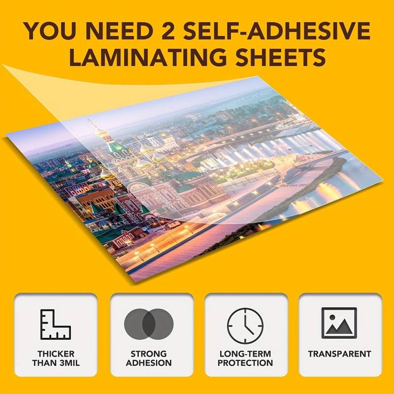 60 Pack Self Adhesive Laminating Sheets 9 x 12 Inches Thicker Than 3 Mil Strong Adhesion Transparent PVC Film For Long Term Protection Office Supplies Display Equipment Sealing Materials - Image 3
