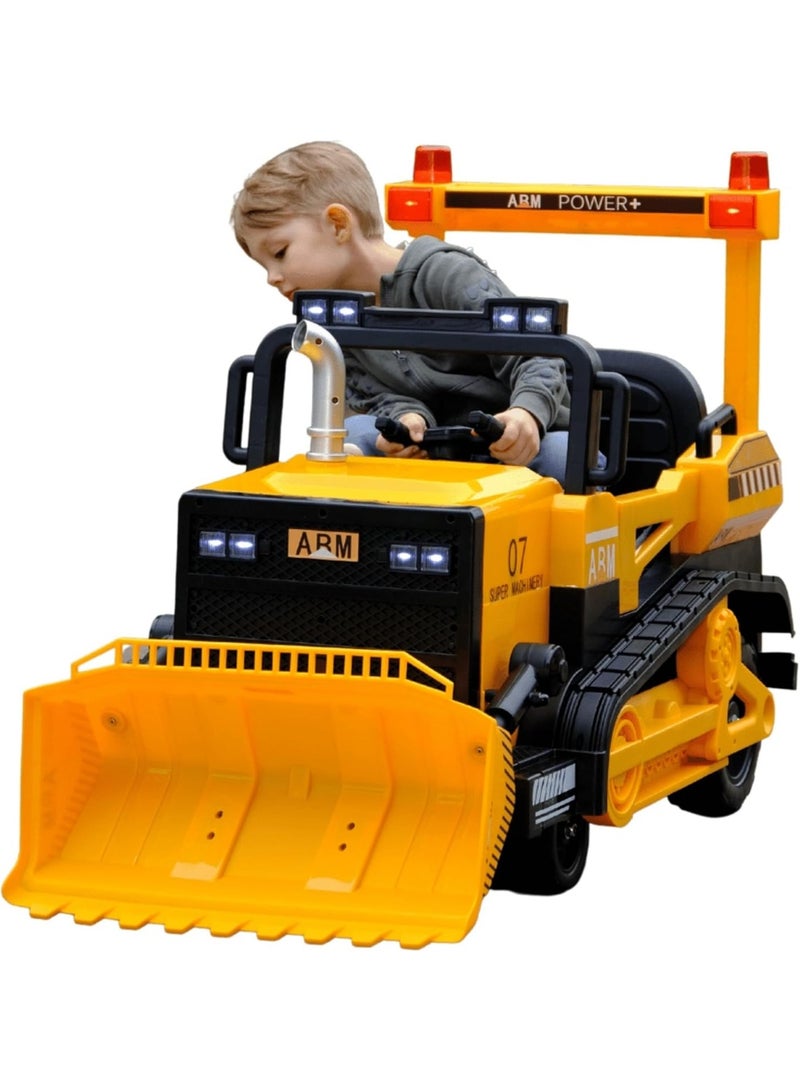 Ride On Bulldozer Truck for Kids, Kids Bulldozer - 12V Battery Powered Ride on Car with Trailer, Kids' Electric Vehicles, Horn, Lights, Music, Multicolor - Image 1