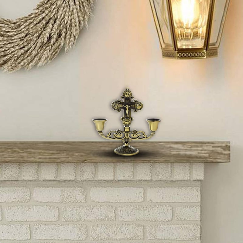 Memoir Antique Goldplated Vintage Mantle Cross Candle Holder Cross Crucifix Stand Home Decor Christian (STKL7795) - Image 4