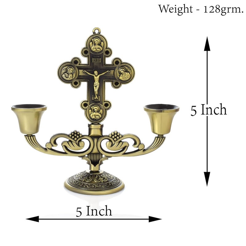 Memoir Antique Goldplated Vintage Mantle Cross Candle Holder Cross Crucifix Stand Home Decor Christian (STKL7795) - Image 3