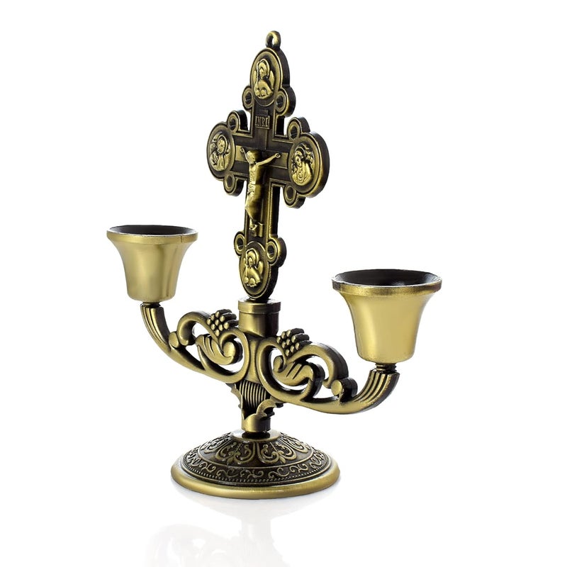 Memoir Antique Goldplated Vintage Mantle Cross Candle Holder Cross Crucifix Stand Home Decor Christian (STKL7795) - Image 2