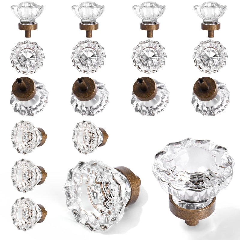 CEYMIO Vintage Cabinet Knobs Crystal Cabinets Knob 16 Pack Antique Brass Bronze Small Pull Clear Crystal Closet Dresser Drawers Cupboard Wardrobe Old Fashioned Handle Retro Pulls Two Installation Methods - Image 2