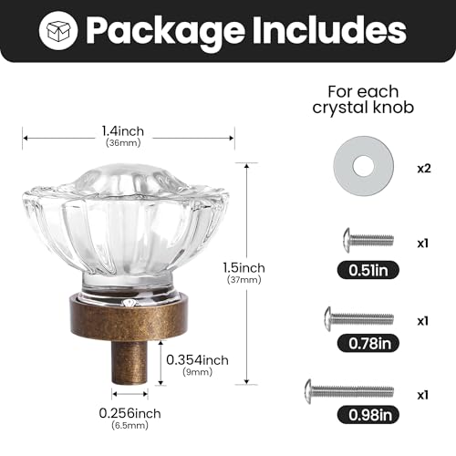 CEYMIO Vintage Cabinet Knobs Crystal Cabinets Knob 16 Pack Antique Brass Bronze Small Pull Clear Crystal Closet Dresser Drawers Cupboard Wardrobe Old Fashioned Handle Retro Pulls Two Installation Methods - Image 3