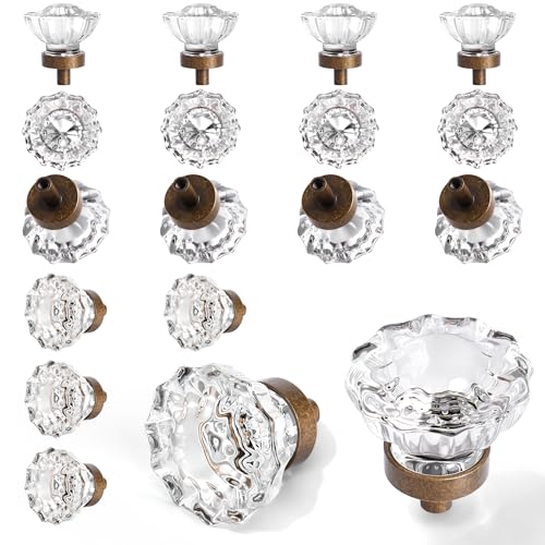 CEYMIO Vintage Cabinet Knobs Crystal Cabinets Knob 16 Pack Antique Brass Bronze Small Pull Clear Crystal Closet Dresser Drawers Cupboard Wardrobe Old Fashioned Handle Retro Pulls Two Installation Methods - Image 1