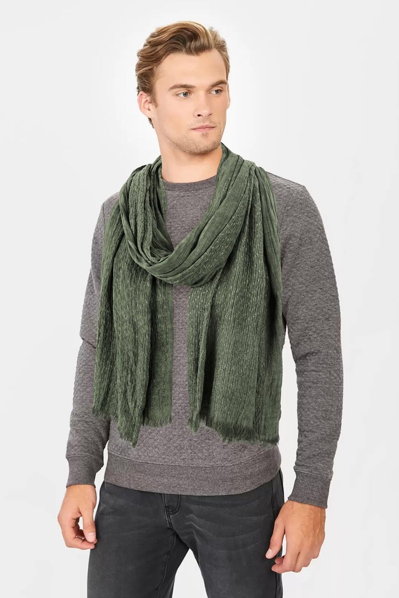 GERINLY Distressed Wrinkle Scarf for Travel Long Camp Head Wrap Men Rustic Blanket Shawl(M-ArmyGreen) - Image 3