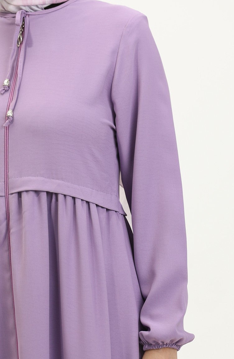Pleated Zippered Abaya 4525-07 Lilac