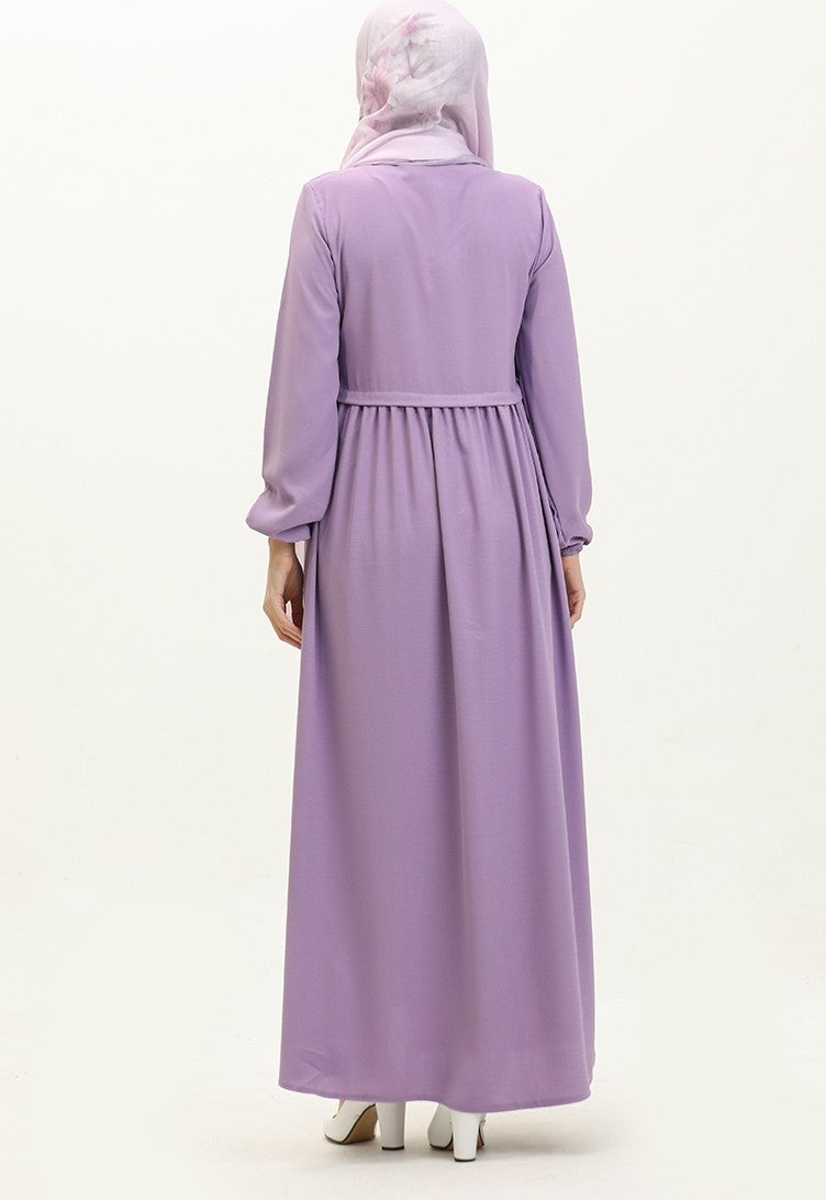 Pleated Zippered Abaya 4525-07 Lilac