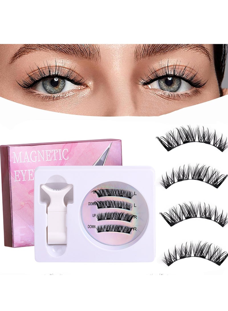 فلاي رود مجموعة رموش صناعية مغناطيسية، رموش مغناطيسية قابلة لإعادة الاستخدام، تركيبة رموش علوية وسفلية (العين اليسرى واليمنى منفصلتان)، مجموعة رموش صناعية ثلاثية الأبعاد طبيعية خالية من الغراء مع أداة وضع، سهلة الارتداء - Image 1