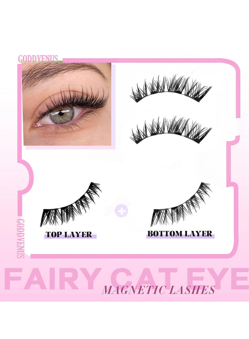 فلاي رود مجموعة رموش صناعية مغناطيسية، رموش مغناطيسية قابلة لإعادة الاستخدام، تركيبة رموش علوية وسفلية (العين اليسرى واليمنى منفصلتان)، مجموعة رموش صناعية ثلاثية الأبعاد طبيعية خالية من الغراء مع أداة وضع، سهلة الارتداء - Image 2