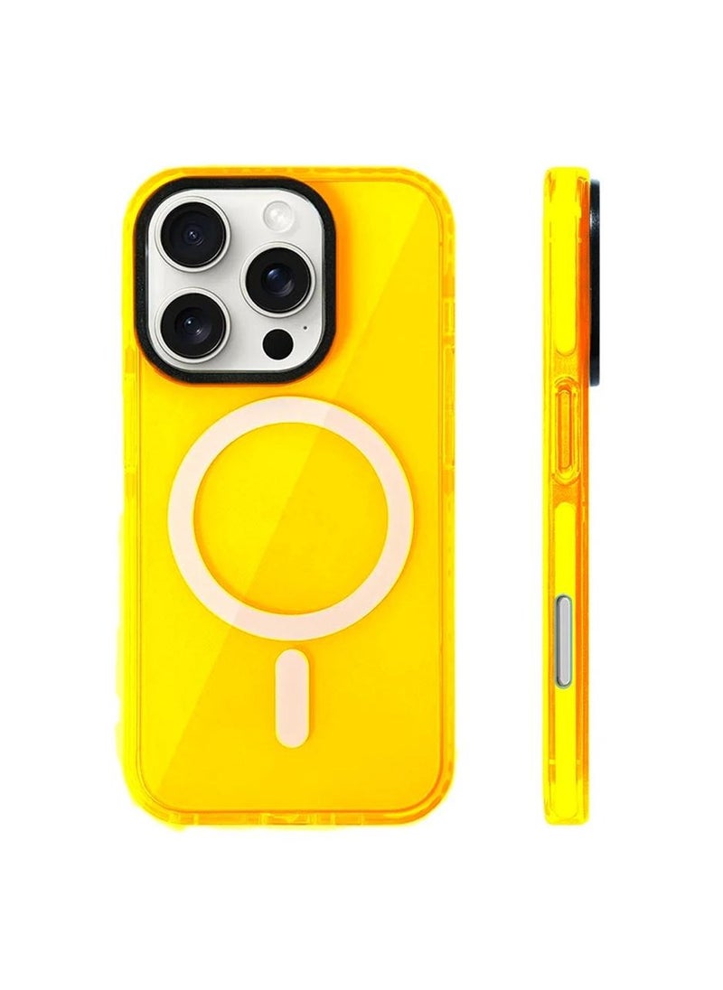 Techie - Apple iPhone 16 Pro Max MagSafe Trendy Neon Clear Color Vibrant Fluorescent Design Case Shockproof Cover with Transparent Design, Enhanced Grip and Camera Lens Protection Frame - Yellow - Image 1