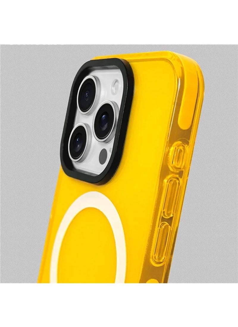 Techie - Apple iPhone 16 Pro Max MagSafe Trendy Neon Clear Color Vibrant Fluorescent Design Case Shockproof Cover with Transparent Design, Enhanced Grip and Camera Lens Protection Frame - Yellow - Image 1