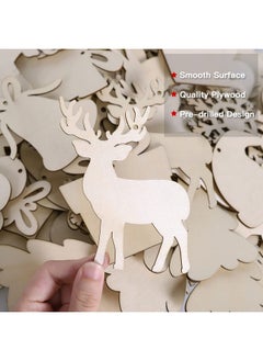 Max Fun 60Pcs Christmas Wooden Ornaments Unfinished Predrilled Wood Slices Circles For Crafts Xmas Holiday Hanging Decoration In 12 Shapes  - Image 3