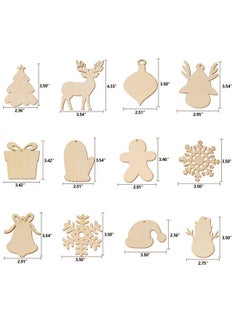 Max Fun 60Pcs Christmas Wooden Ornaments Unfinished Predrilled Wood Slices Circles For Crafts Xmas Holiday Hanging Decoration In 12 Shapes  - Image 4