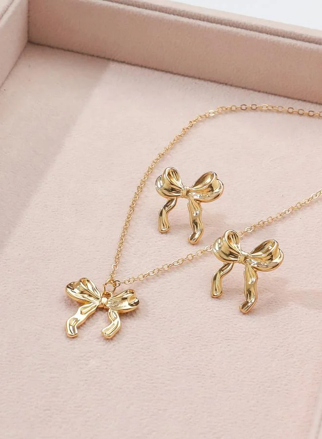 Take Two Take Two 2-Piece Bow Decor Necklace and Earrings Set
